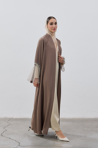 Abaya met transparante mouwdetails en steentjes