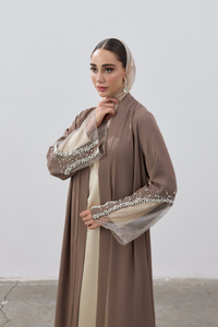 Abaya met transparante mouwdetails en steentjes