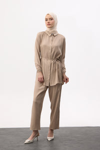 Satijnen twinset met blouse