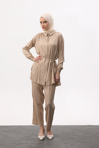 Satijnen twinset met blouse