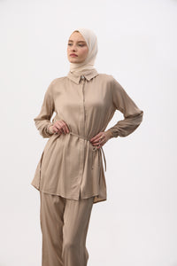 Satijnen twinset met blouse