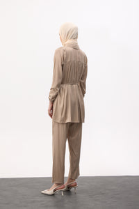 Satijnen twinset met blouse