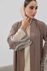 Abaya met transparante mouwdetails en steentjes