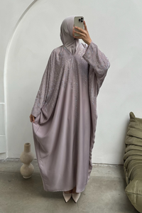 Satijnen dubai abaya jurk met steentjes